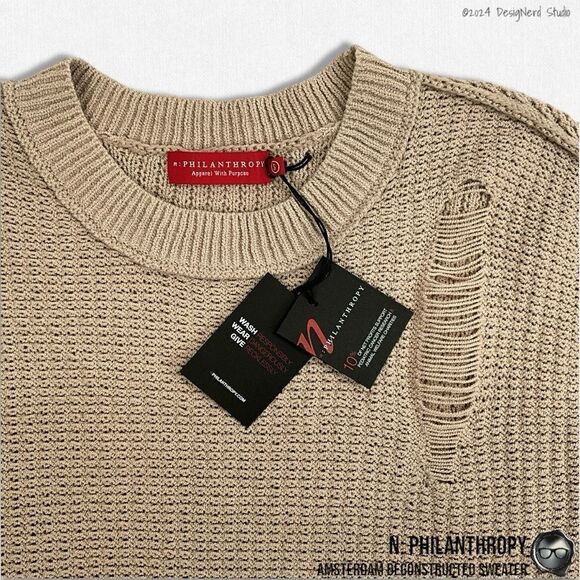 N:PHILANTHROPY AMSTERDAM DECONSTRUCTED SWEATER IN AUTUMN BLONDE BEIGE SIZE SMALL - Picture 4 of 16